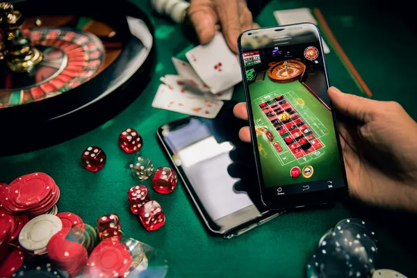 A person using their device against a moody casino-themed background, illustrating the smooth re-entry process at 47777.